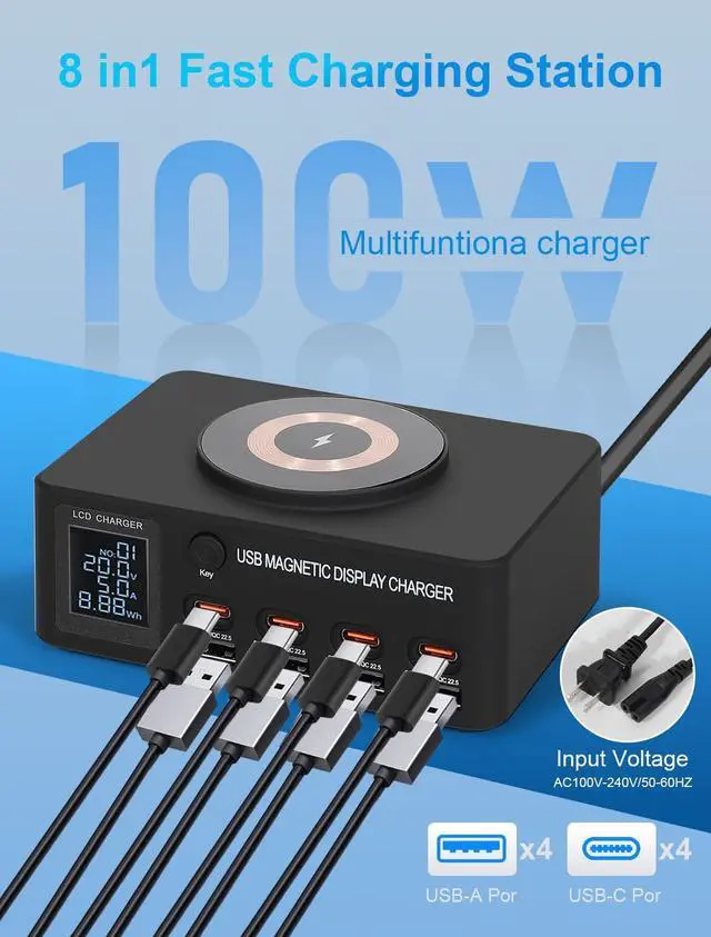 Alt view image 2 of 7 - BONAEVER 100W 8-Port Multiple USB Charger Station,Fast Charging Station for Multi Devices with Smart Port & Safety Protection,USB Charging Station Compatible with Phones, Tablets, Laptops