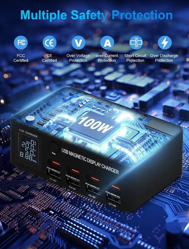Alt view image 6 of 7 - BONAEVER 100W 8-Port Multiple USB Charger Station,Fast Charging Station for Multi Devices with Smart Port & Safety Protection,USB Charging Station Compatible with Phones, Tablets, Laptops