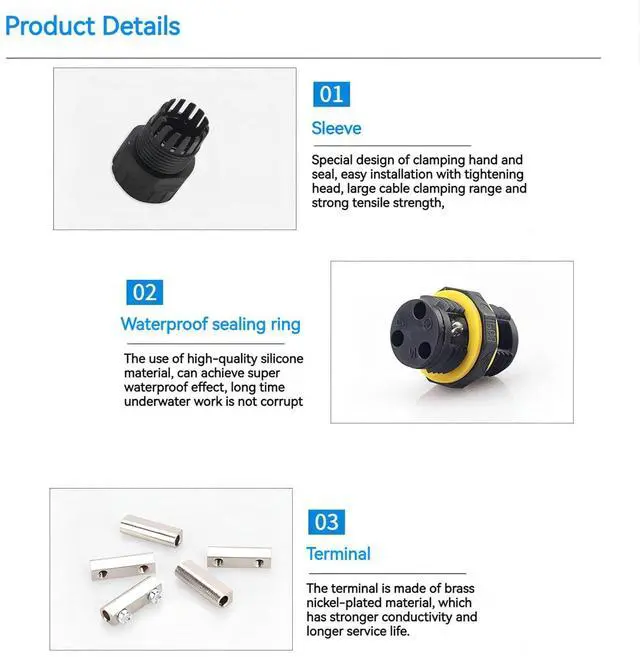 Alt view image 2 of 7 - BONAEVER Waterproof Electrical connectors,Junction Box m16 2 pin Waterproof Connector 3.5-10mm,Waterproof Outdoor Electrical Extension Cord Repair kit 5 Pack