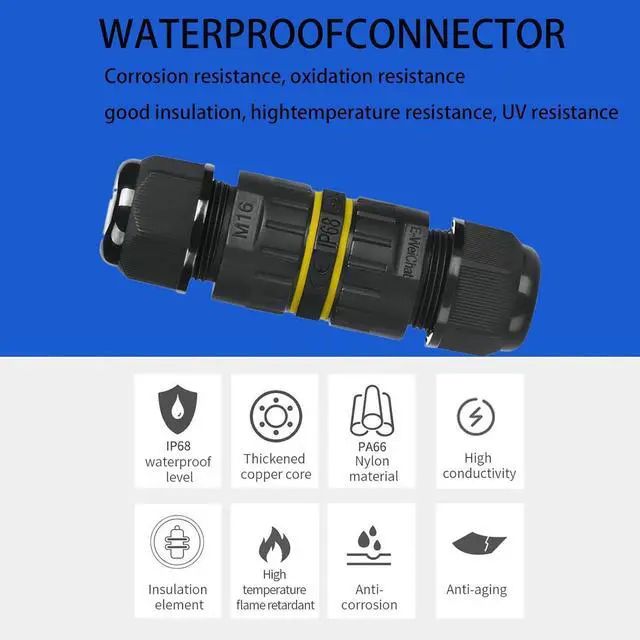Alt view image 4 of 7 - BONAEVER Waterproof Electrical connectors,Junction Box m16 2 pin Waterproof Connector 3.5-10mm,Waterproof Outdoor Electrical Extension Cord Repair kit 5 Pack
