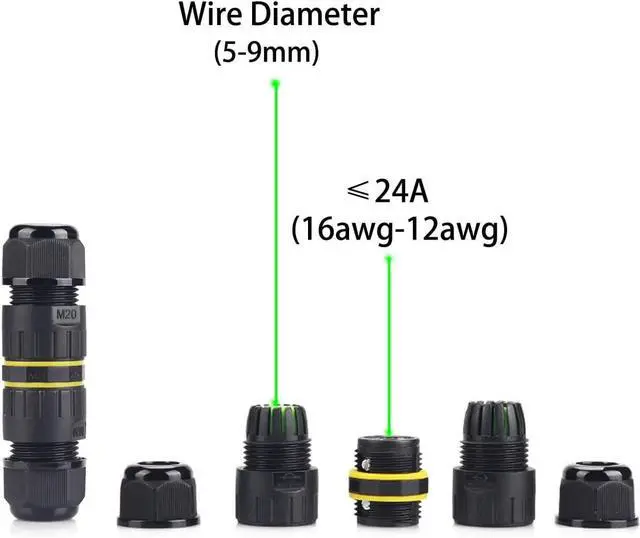 Alt view image 3 of 7 - BONAEVER IP68 Waterproof 2 Way 4 Pin Junction Box Electrical Cable Connector,5 Pack 24A 400V M20 Wire Range (5-9mm) for Outdoor Rapid Maintenance Expansion and Extension of Cable Connectors