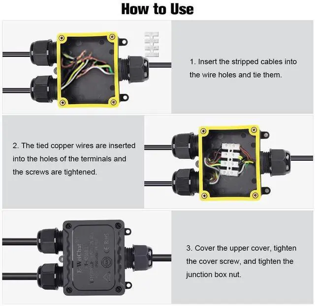 Alt view image 5 of 6 - BONAEVER Junction Box Outdoor Waterproof Electrical Box, 5-14mm, 3 Way Plug Line Plastic External Junction Box, Electric Power Cord Boxes Suitable for Outdoor Lights, Landscape Lighting (3way)