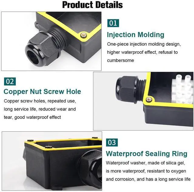 Alt view image 3 of 6 - BONAEVER Junction Box Outdoor Waterproof Electrical Box, 5-14mm, 3 Way Plug Line Plastic External Junction Box, Electric Power Cord Boxes Suitable for Outdoor Lights, Landscape Lighting (3way)