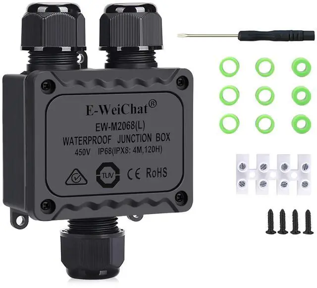 Main image of BONAEVER Junction Box Outdoor Waterproof Electrical Box, 5-14mm, 3 Way Plug Line Plastic External Junction Box, Electric Power Cord Boxes Suitable for Outdoor Lights, Landscape Lighting (3way)