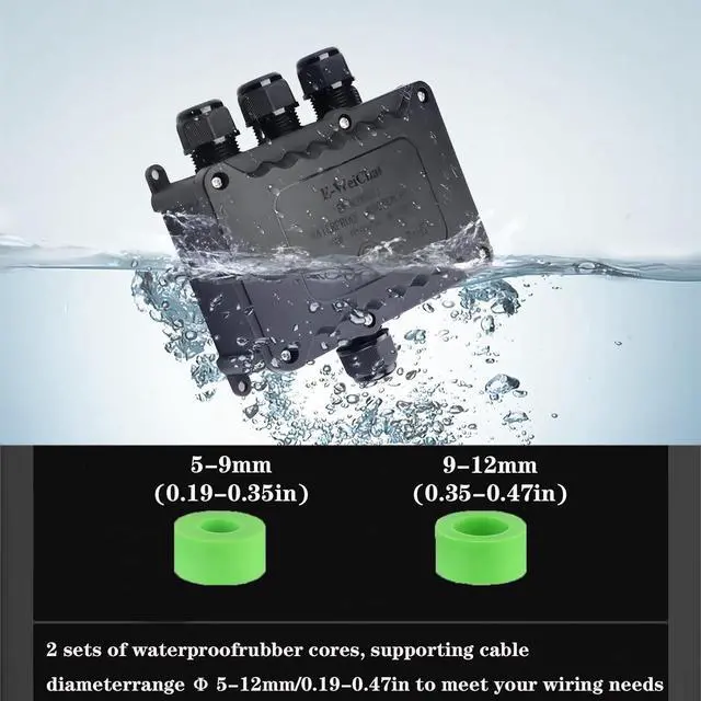 Alt view image 4 of 6 - BONAEVER 4-Way XL Waterproof Outdoor Junction Box, IP68 Rated, Suitable for Underground & 5-12mm Electrical Connections