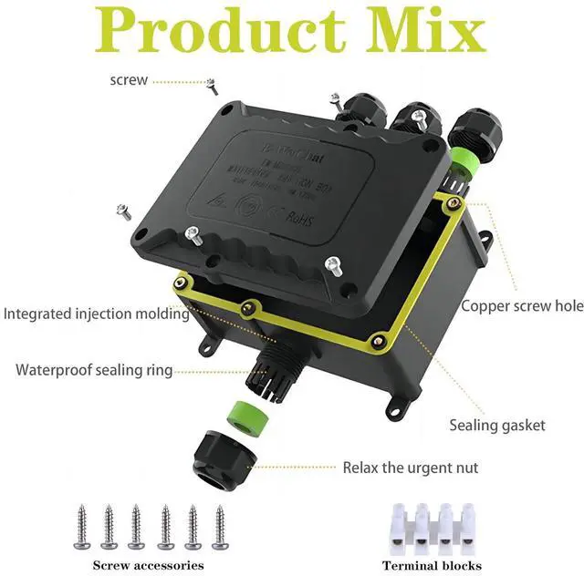 Alt view image 3 of 6 - BONAEVER 4-Way XL Waterproof Outdoor Junction Box, IP68 Rated, Suitable for Underground & 5-12mm Electrical Connections