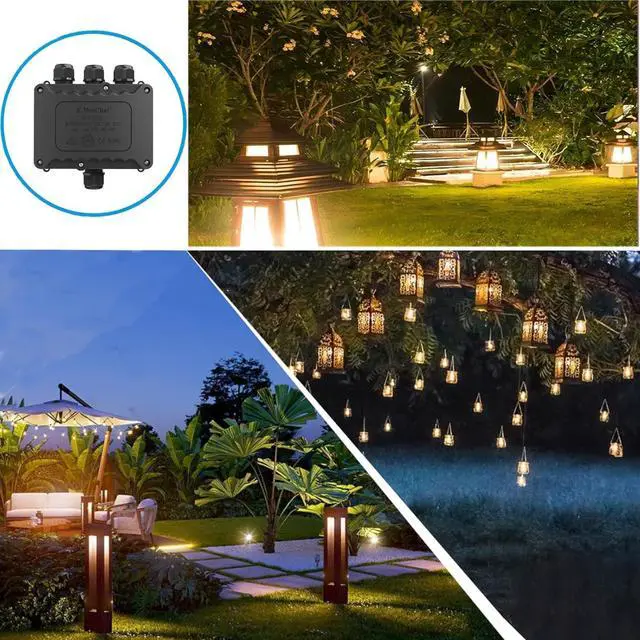 Alt view image 6 of 6 - BONAEVER 4-Way XL Waterproof Outdoor Junction Box, IP68 Rated, Suitable for Underground & 5-12mm Electrical Connections