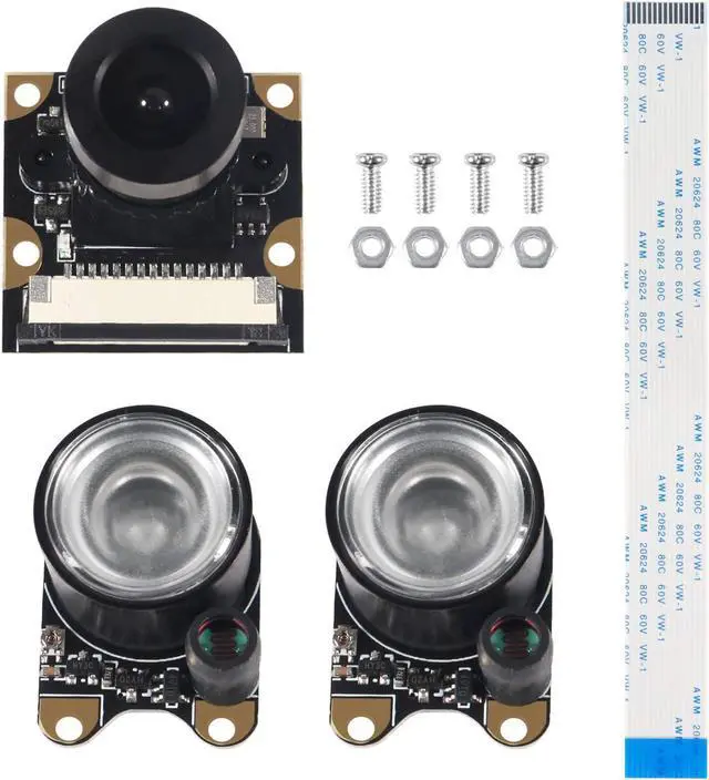 Alt view image 2 of 5 - BONAEVER for Raspberry Pi 4 Camera Day & Night Vision Camera Adjustable-Focus Module 5MP OV5647 Sensor Webcam Video 1080p with 2 Infrared IR LED Light HD Webcam for Raspberry pi 3 B+/3B/2B/4B