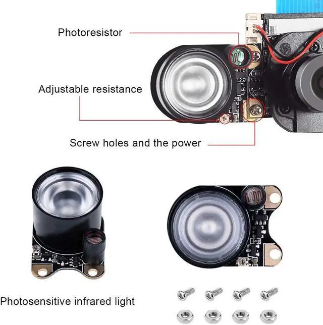 Alt view image 4 of 7 - BONAEVER Raspberry Pi 4 Camera Module Automatic IR-Cut Sensor Day/Night Vision Video Webcam HD 5MP 1080P OV5647 Adjustable Focus with IR Sensor LED Light for Raspberry Pi 3 B+ 4B 2 Model B/B+ / A/A+