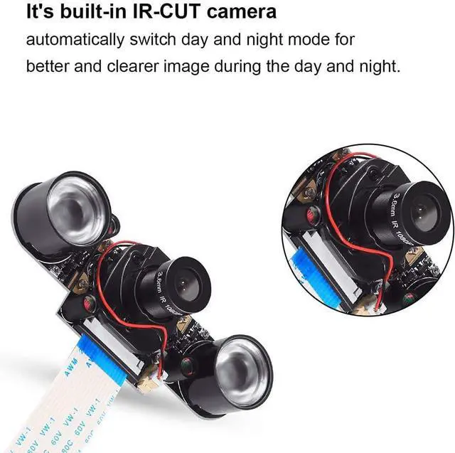 Alt view image 2 of 7 - BONAEVER Raspberry Pi 4 Camera Module Automatic IR-Cut Sensor Day/Night Vision Video Webcam HD 5MP 1080P OV5647 Adjustable Focus with IR Sensor LED Light for Raspberry Pi 3 B+ 4B 2 Model B/B+ / A/A+