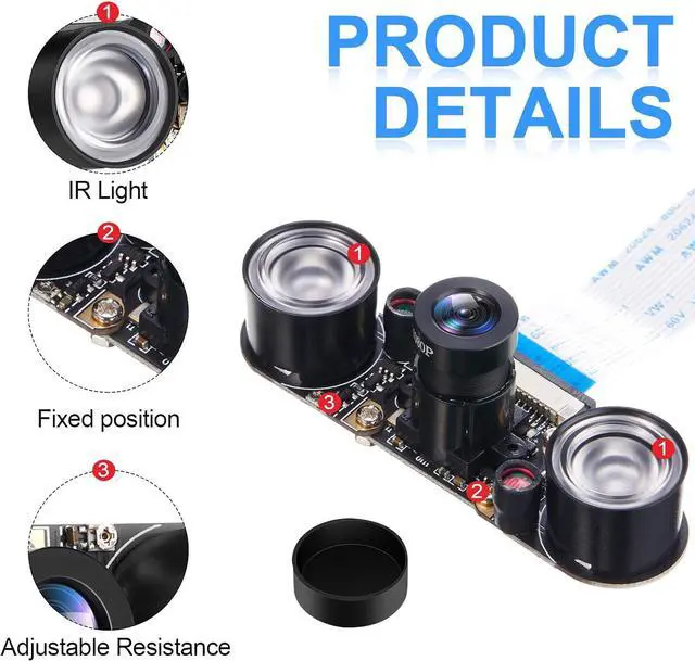 Alt view image 2 of 7 - BONAEVER 2 Sets for Camera Module 5MP OV5647 1080P Video Webcam Sensor Infrared Night Camera Module Compatible with Raspberry Pi B/B+ A+ RPi 4/3/ 2/1/ Zero/Zero with FFC Cable (Adjustable Focus)