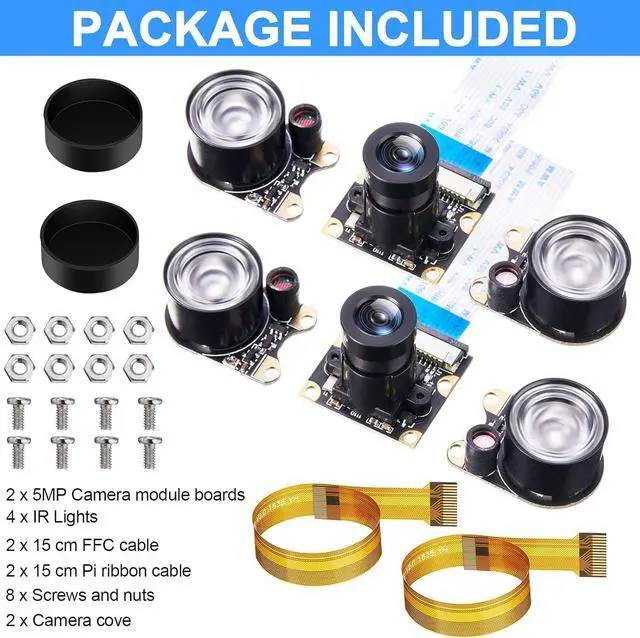 Alt view image 4 of 7 - BONAEVER 2 Sets for Camera Module 5MP OV5647 1080P Video Webcam Sensor Infrared Night Camera Module Compatible with Raspberry Pi B/B+ A+ RPi 4/3/ 2/1/ Zero/Zero with FFC Cable (Adjustable Focus)