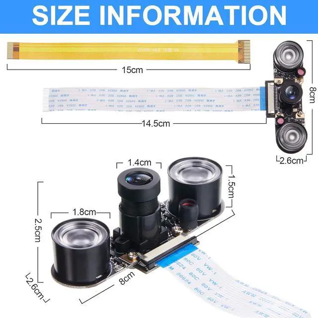 Alt view image 6 of 7 - BONAEVER 2 Sets for Camera Module 5MP OV5647 1080P Video Webcam Sensor Infrared Night Camera Module Compatible with Raspberry Pi B/B+ A+ RPi 4/3/ 2/1/ Zero/Zero with FFC Cable (Adjustable Focus)