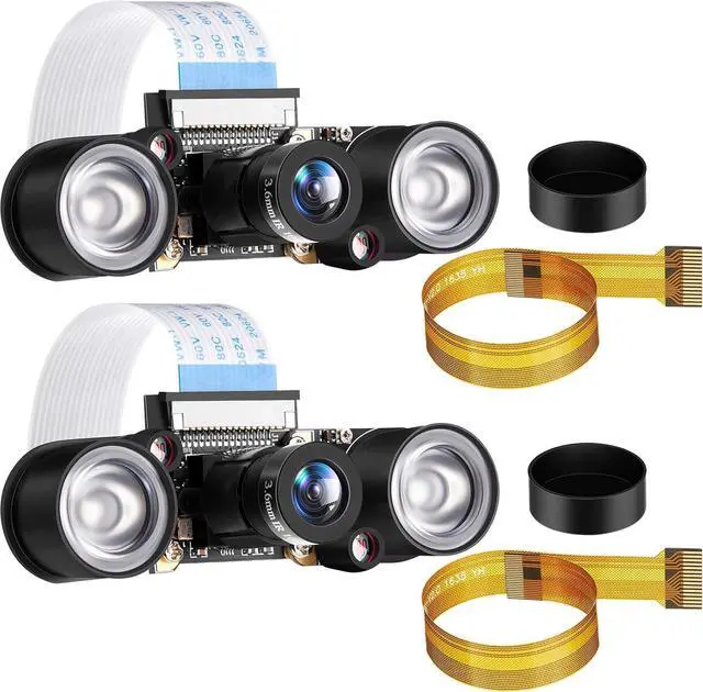 Main image of BONAEVER 2 Sets for Camera Module 5MP OV5647 1080P Video Webcam Sensor Infrared Night Camera Module Compatible with Raspberry Pi B/B+ A+ RPi 4/3/ 2/1/ Zero/Zero with FFC Cable (Adjustable Focus)