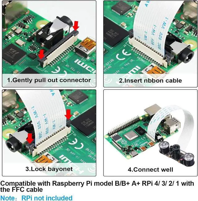 Alt view image 3 of 7 - BONAEVER 2 Sets for Camera Module 5MP OV5647 1080P Video Webcam Sensor Infrared Night Camera Module Compatible with Raspberry Pi B/B+ A+ RPi 4/3/ 2/1/ Zero/Zero with FFC Cable (Adjustable Focus)