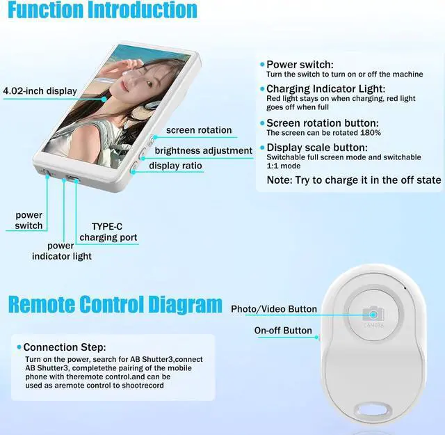 Alt view image 3 of 7 - BONAEVER Phone Vlog Selfie Monitor Screen, Magnetic Mount, 1080P Wireless Recording, Using Phone Rear Camera for Selfie Vlog, Live Streaming, TikTok, Compatible with iPhone Android