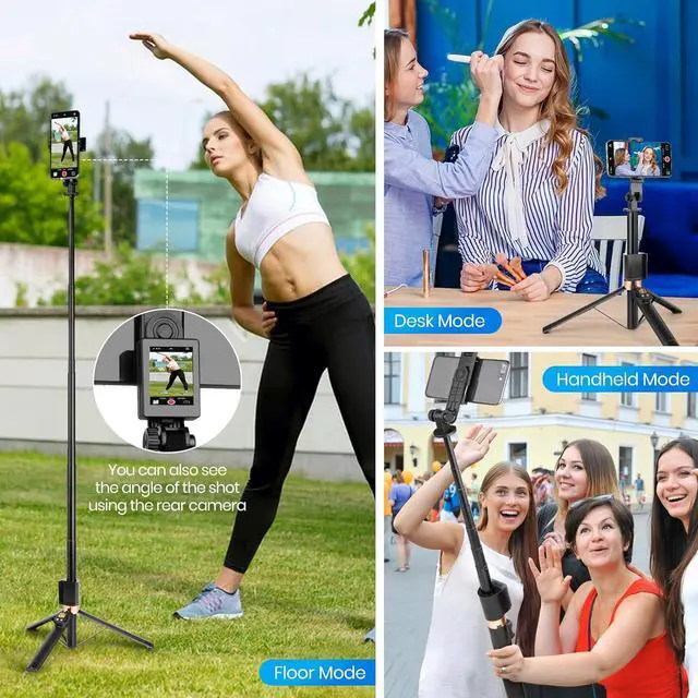 Alt view image 7 of 7 - BONAEVER Universal Phone Tripod & Real-Time Back Camera Monitor for iPhone & Android, Bluetooth Vlog Selfie Stick with Monitor Screen for iPhone Live Streaming TikTok YouTube