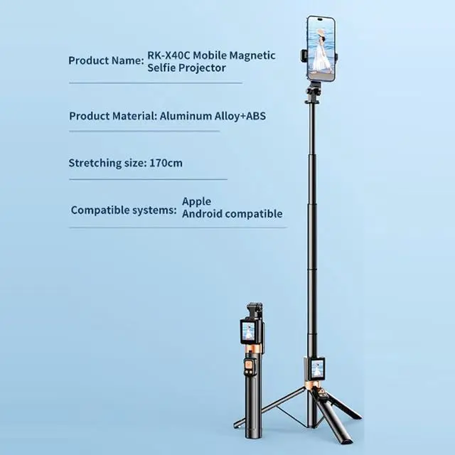 Alt view image 3 of 7 - BONAEVER Phone Tripod & Selfie Stick 2inch Screen, 12 to 67 inch Extendable Selfie Stick with BT Remote, 360°Rotation Adjustable, WiFi Vlog Selfie Stick for Live Streaming Video Recording
