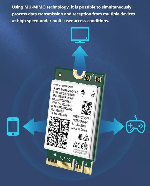 Alt view image 3 of 7 - BONAEVER WiFi 6E AX210 NGW Wireless Card, Expand to Tri-Band 6GHz/5GHz/2.4GHz M.2 NGFF Wireless Bluetooth 5.3, AX210 WiFi Chip, Includes Ipex Cable, 8dBi Antennas and Brackets Support Windows 10/11