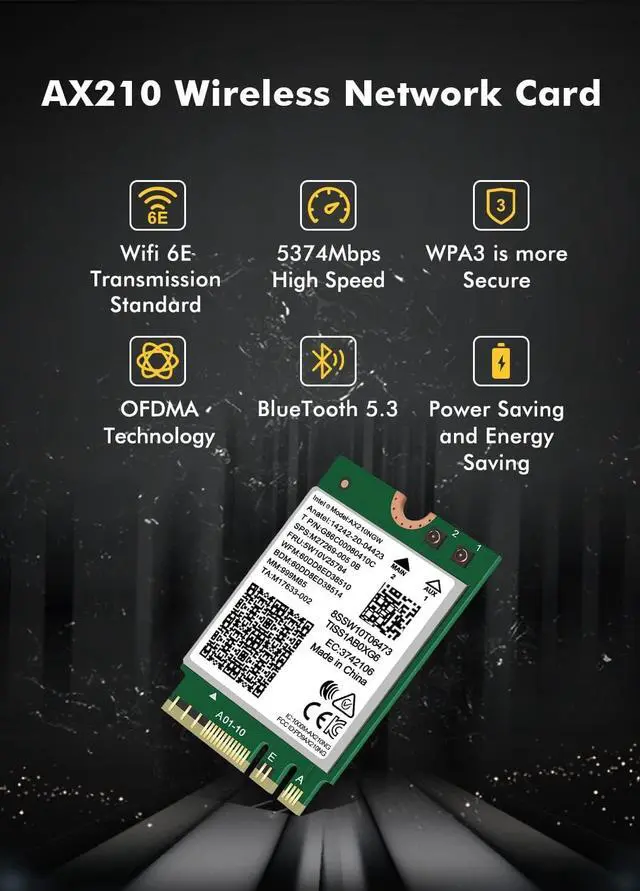 Alt view image 4 of 6 - BONAEVER WiFi 6E Wireless Card Intel AX210 NGW Bluetooth 5.3 Tri-Band 5400Mbps Network Adapter for Laptop Support Windows 10/11 (64bit) M.2/NGFF