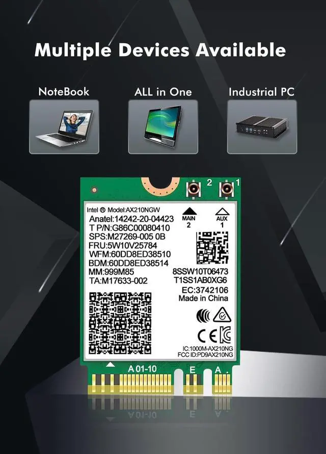 Alt view image 5 of 6 - BONAEVER WiFi 6E Wireless Card Intel AX210 NGW Bluetooth 5.3 Tri-Band 5400Mbps Network Adapter for Laptop Support Windows 10/11 (64bit) M.2/NGFF