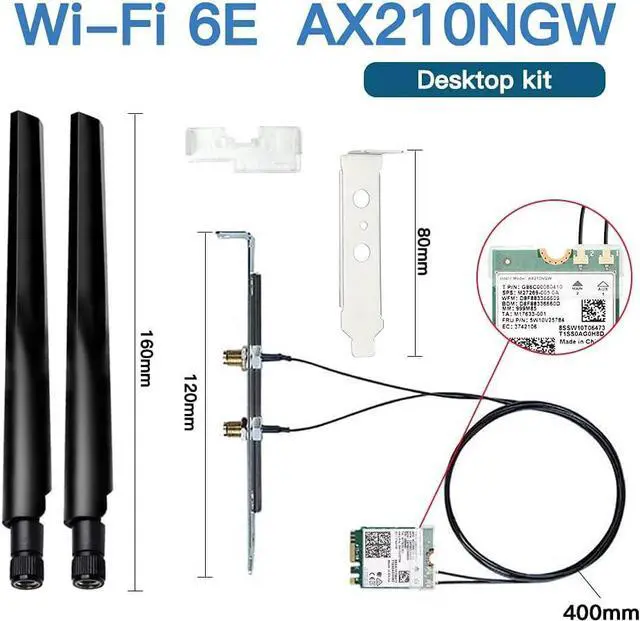 Alt view image 2 of 6 - BONAEVER AX210 WiFi 6E WiFi Card M.2 NGFF Mini Desktop kit Adapter 6GHz BT5.2 Wireless 802.11ax 5400Mbps 2.4Ghz 5Ghz Support OFDMA MU-MIMO AX210NGW Gigabit Network Card