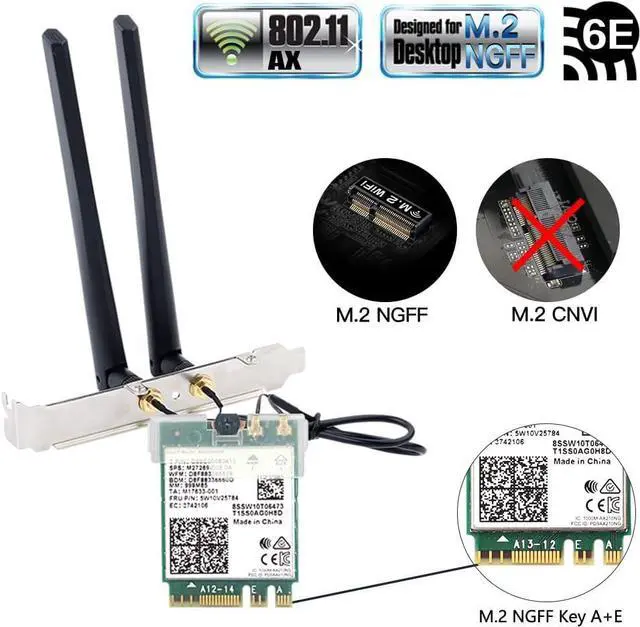 Alt view image 5 of 6 - BONAEVER AX210 WiFi 6E WiFi Card M.2 NGFF Mini Desktop kit Adapter 6GHz BT5.2 Wireless 802.11ax 5400Mbps 2.4Ghz 5Ghz Support OFDMA MU-MIMO AX210NGW Gigabit Network Card