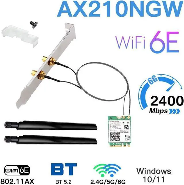 Alt view image 3 of 6 - BONAEVER AX210 WiFi 6E WiFi Card M.2 NGFF Mini Desktop kit Adapter 6GHz BT5.2 Wireless 802.11ax 5400Mbps 2.4Ghz 5Ghz Support OFDMA MU-MIMO AX210NGW Gigabit Network Card