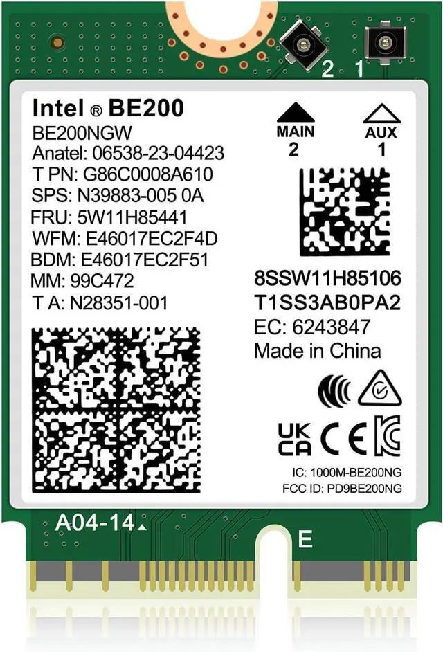 Main image of BONAEVER WiFi 7 Wireless Card Intel BE200 NGW, Bluetooth 5.4, 5800Mbps M.2/NGFF Network Support Windows 10/11 (64bit), Linux, Not Support AMD. Ideal for WiFi7/WiFi6E/WiFi6/WiFi5 Router and Wireless AP