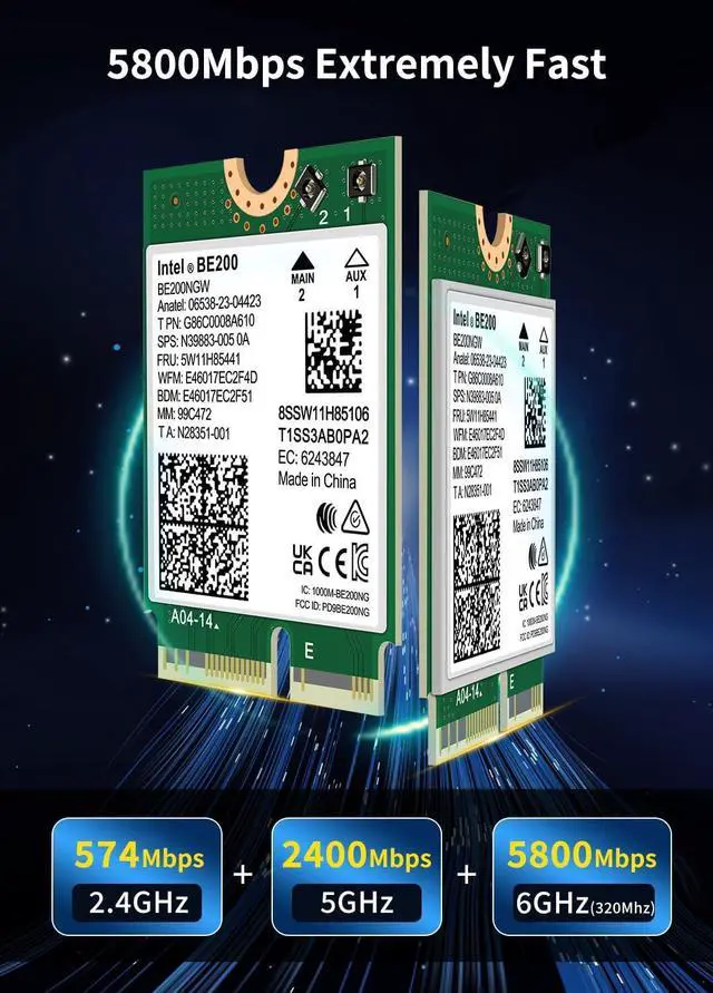 Alt view image 2 of 6 - BONAEVER WiFi 7 Wireless Card Intel BE200 NGW, Bluetooth 5.4, 5800Mbps M.2/NGFF Network Support Windows 10/11 (64bit), Linux, Not Support AMD. Ideal for WiFi7/WiFi6E/WiFi6/WiFi5 Router and Wireless AP