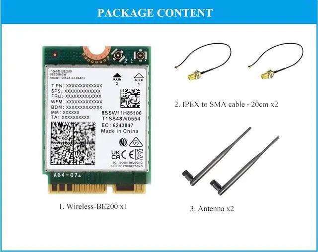 Alt view image 6 of 7 - BONAEVER WiFi 7 Wireless Card Wireless BE200 NIC Gigabit Tri-Band Wi-Fi 7 2.4G/5G/6GHz 5800Mbps M.2/NGFF, IEEE 802.11a/b/g/n/ac/be/ax Standard, Bluetooth 5.4, Support Linux, Windows 10/11, etc.
