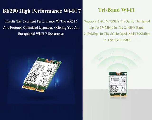 Alt view image 4 of 7 - BONAEVER WiFi 7 Wireless Card Wireless BE200 NIC Gigabit Tri-Band Wi-Fi 7 2.4G/5G/6GHz 5800Mbps M.2/NGFF, IEEE 802.11a/b/g/n/ac/be/ax Standard, Bluetooth 5.4, Support Linux, Windows 10/11, etc.