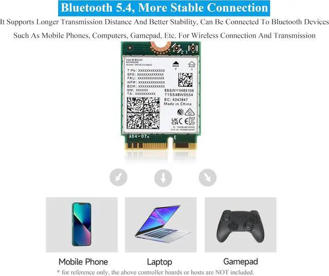 Alt view image 3 of 7 - BONAEVER WiFi 7 Wireless Card Wireless BE200 NIC Gigabit Tri-Band Wi-Fi 7 2.4G/5G/6GHz 5800Mbps M.2/NGFF, IEEE 802.11a/b/g/n/ac/be/ax Standard, Bluetooth 5.4, Support Linux, Windows 10/11, etc.