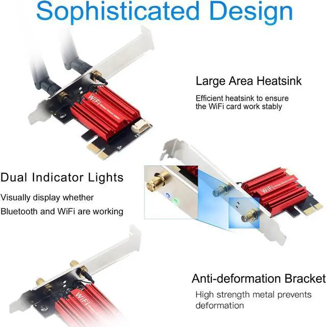 Alt view image 3 of 6 - BONAEVER WiFi 6 PCIe WiFi Card with BT 5.2, AX1800 Wireless Network Adapter for Desktop PC, 2.4GHz/5GHz Dual Band, Up to 1800Mbps, with Antenna and Low Profile Bracket, Supports Win 11/10 (64 bit)