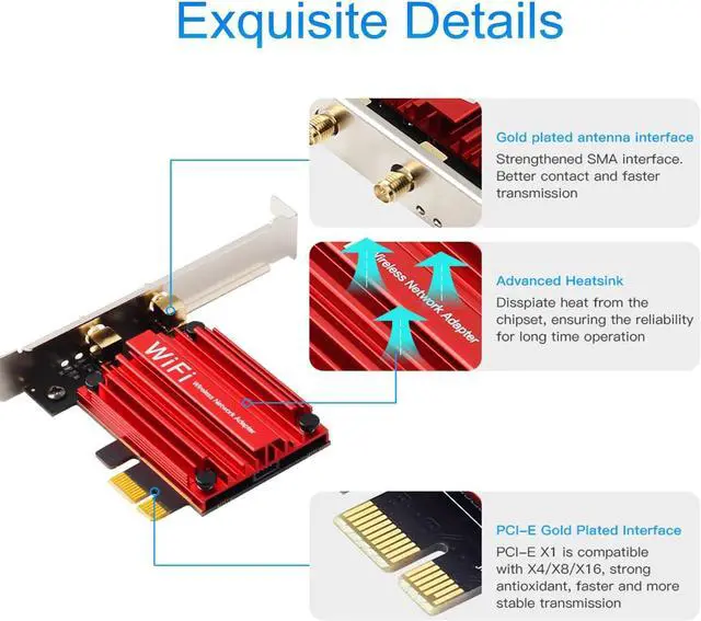 Alt view image 7 of 7 - WiFi 6E AX210 WiFi Card, PCIe WiFi Wireless Network Card with Bluetooth 5.3,AX5400 Tri-Band PC Wireless Card,Supports OFDMA & MU-MIMO, Ultra-Low Latency, WPA3, Low-Profile Bracket, Windows 10/11