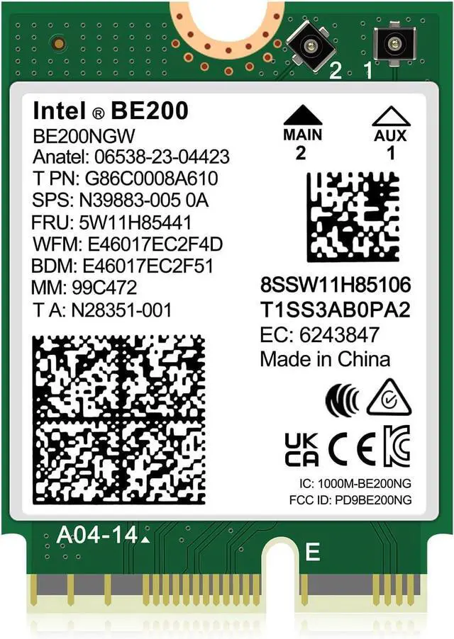 Main image of WiFi 7 Wireless Card Intel BE200NGW, Bluetooth 5.4, 5800Mbps M.2/NGFF Network Support Windows 10/11 (64bit), Linux. (AMD is not Supported). Ideal for WiFi7/WiFi6E/WiFi6/WiFi5 Router and Wireless AP