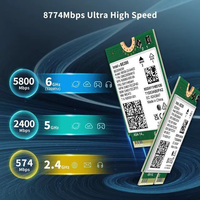 Alt view image 3 of 7 - WiFi 7 Wireless Card Intel BE200NGW, Bluetooth 5.4, 5800Mbps M.2/NGFF Network Support Windows 10/11 (64bit), Linux. (AMD is not Supported). Ideal for WiFi7/WiFi6E/WiFi6/WiFi5 Router and Wireless AP