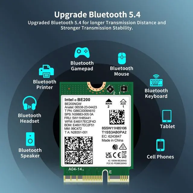 Alt view image 2 of 7 - WiFi 7 Wireless Card Intel BE200NGW, Bluetooth 5.4, 5800Mbps M.2/NGFF Network Support Windows 10/11 (64bit), Linux. (AMD is not Supported). Ideal for WiFi7/WiFi6E/WiFi6/WiFi5 Router and Wireless AP
