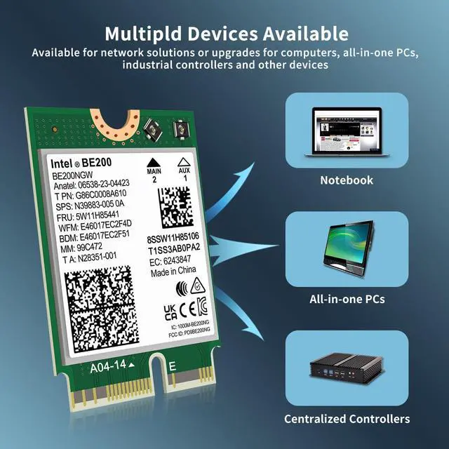 Alt view image 5 of 7 - WiFi 7 Wireless Card Intel BE200NGW, Bluetooth 5.4, 5800Mbps M.2/NGFF Network Support Windows 10/11 (64bit), Linux. (AMD is not Supported). Ideal for WiFi7/WiFi6E/WiFi6/WiFi5 Router and Wireless AP