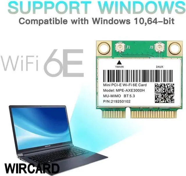Alt view image 2 of 6 - BONAEVER WiFi 6E 3000Mbps Bluetooth 5.2 AX210HMW MPE-AXE3000H for Intel AX210 Wireless Mini PCI-E WiFi Card 802.11ax/ac 2.4G/5Ghz Adapter Than AX200