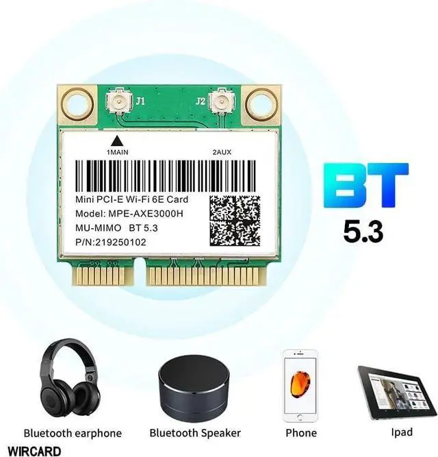 Alt view image 5 of 6 - BONAEVER WiFi 6E 3000Mbps Bluetooth 5.2 AX210HMW MPE-AXE3000H for Intel AX210 Wireless Mini PCI-E WiFi Card 802.11ax/ac 2.4G/5Ghz Adapter Than AX200
