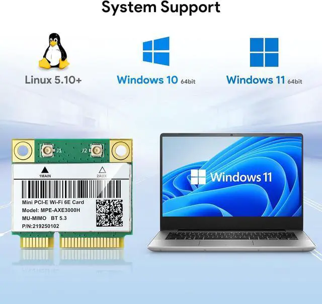 Alt view image 4 of 6 - AX210HMW WiFi Card, Wi-Fi 6E Laptop Wireless Card Mini PCIE Interface, Tri-Band Wireless Module for Laptop, 802.11AX WiFi Adapter with Bluetooth 5.3, MU-MIMO, Supports Windows 11/10 (64bit)/Linux