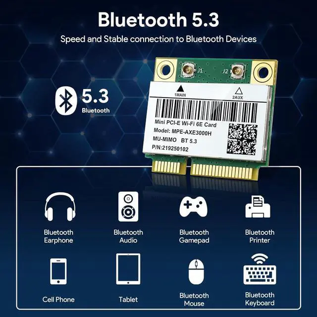 Alt view image 3 of 6 - AX210HMW WiFi Card, Wi-Fi 6E Laptop Wireless Card Mini PCIE Interface, Tri-Band Wireless Module for Laptop, 802.11AX WiFi Adapter with Bluetooth 5.3, MU-MIMO, Supports Windows 11/10 (64bit)/Linux