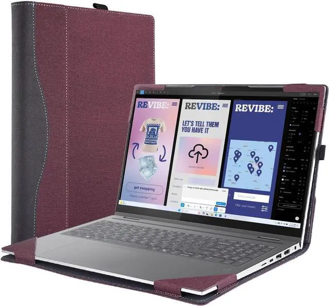 Main image of BONAEVER Laptop Case Cover for Lenovo Yoga 7i 2-in-1 16" 10th Gen / Yoga 7 2-in-1 16" 16ILL10 16AKP10 Detachable Notebook Sleeve Computer Bag PU Accessories with Heat Dissipation Hole Wine Red