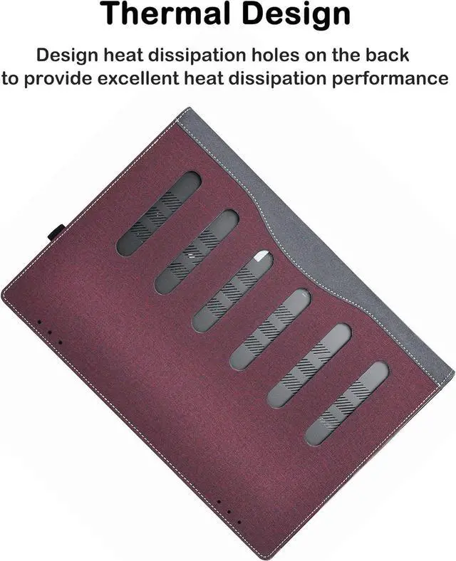 Alt view image 6 of 7 - BONAEVER Laptop Case Cover for Lenovo Yoga 7i 2-in-1 16" 10th Gen / Yoga 7 2-in-1 16" 16ILL10 16AKP10 Detachable Notebook Sleeve Computer Bag PU Accessories with Heat Dissipation Hole Wine Red