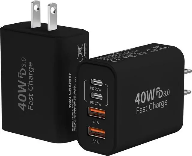 Main image of 2 Pack USB C Wall Fast Charger Block, 40W 4-Port Type C Charger Fast Charging Blocks PD Power Charger Adapter+QC 3.0 USB Multiport Charger Brick for iPhone 16/15/14/13/12 Pro Max, iPad, Galaxy S25 S24