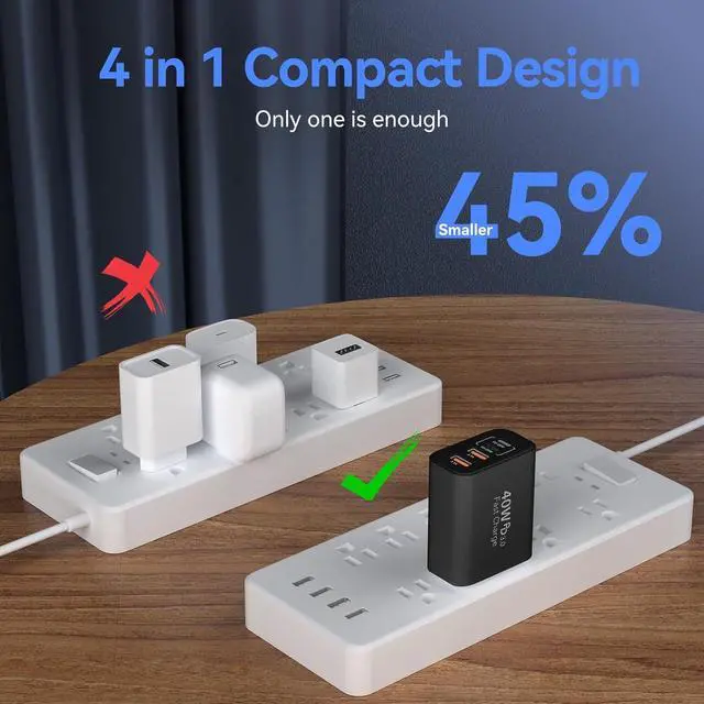 Alt view image 5 of 7 - 2 Pack USB C Wall Fast Charger Block, 40W 4-Port Type C Charger Fast Charging Blocks PD Power Charger Adapter+QC 3.0 USB Multiport Charger Brick for iPhone 16/15/14/13/12 Pro Max, iPad, Galaxy S25 S24