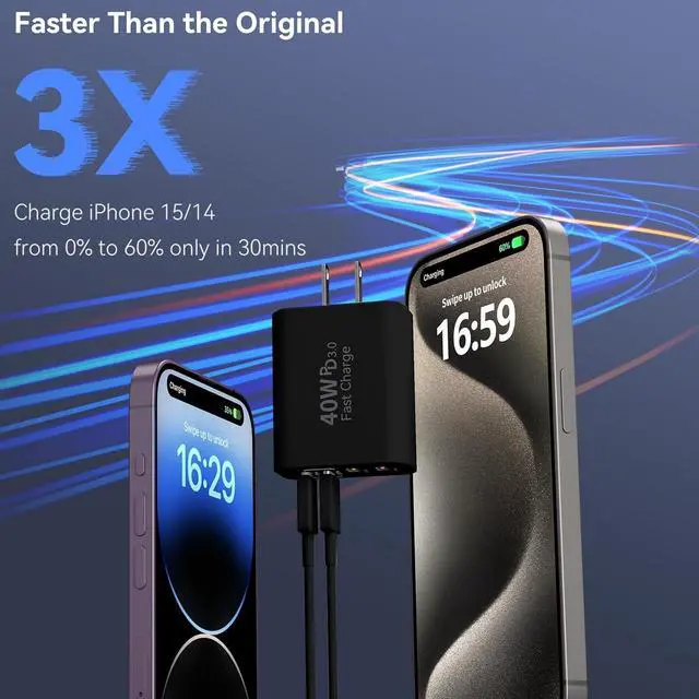 Alt view image 4 of 7 - 2 Pack USB C Wall Fast Charger Block, 40W 4-Port Type C Charger Fast Charging Blocks PD Power Charger Adapter+QC 3.0 USB Multiport Charger Brick for iPhone 16/15/14/13/12 Pro Max, iPad, Galaxy S25 S24