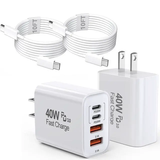 Main image of BONAEVER 10FT iPhone 16 15 Pro Charger, 2Pack 10Foot USB C to C Cable Cord 40W USB C Apple Charger 4 Port PD AC Charger Block Fast Charging for iPhone 16/16 Pro/16 Pro Max/16 Plus/15/15 Pro/15Pr/iPad