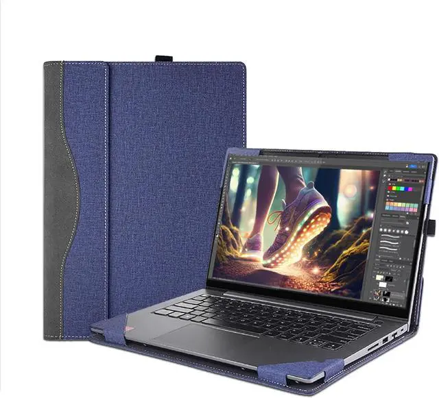 Main image of BONAEVER 16 inch Laptop Cover Case for Lenovo Yoga 7 2-in-1 16AHP9 /16IML9 & Yoga Slim 7 Pro 16ACH6 16ARH7 16IAH7,PU Leather Protective Shell Detachable Laptop Bag Accessory Blue